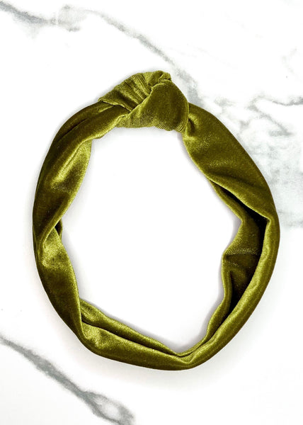 Moss Green Velvet Top Knot Headband | MandaBees – MandaBees  display picture 1