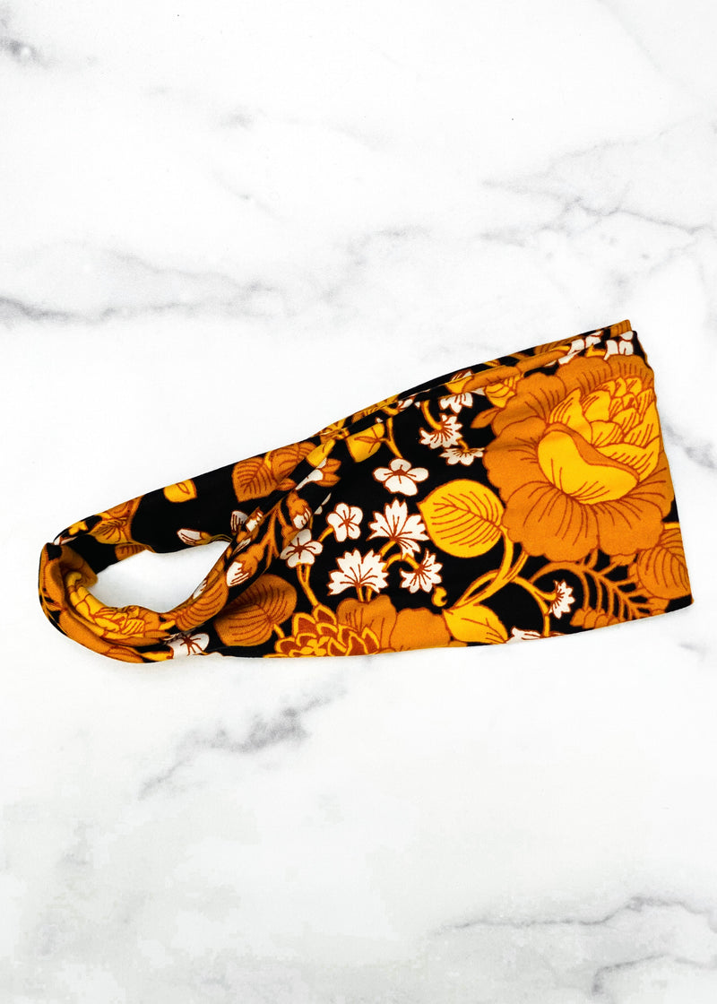 Twist Headband in Yellow Retro Floral Print