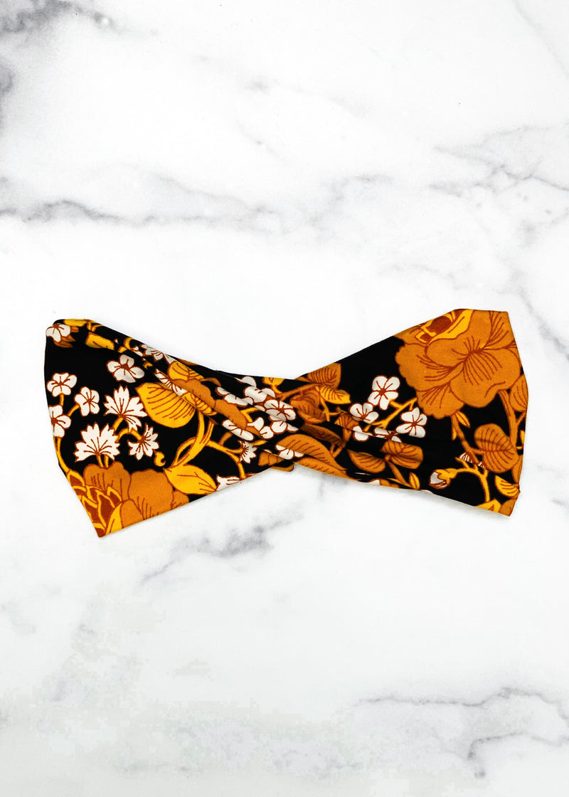 Twist Headband in Yellow Retro Floral Print