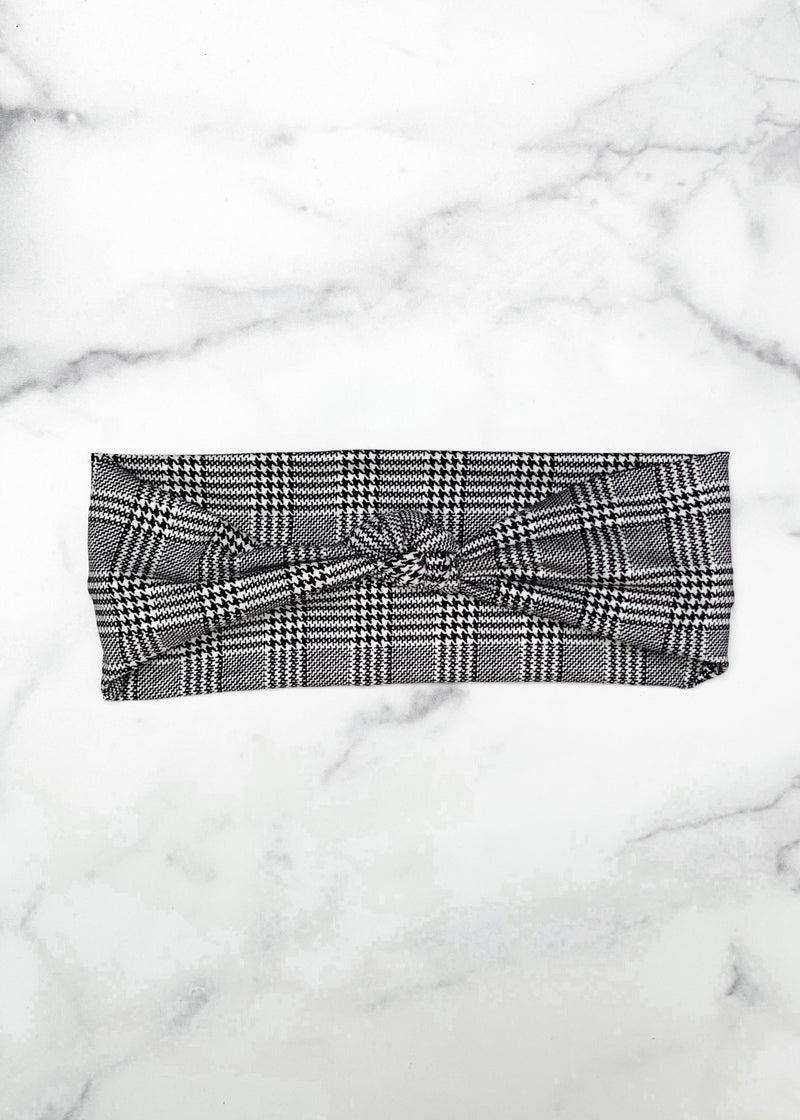 Gray Plaid Knot Headband