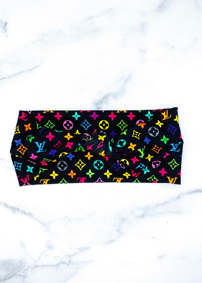 Upcycled Multicolored LV Top Knot Headband