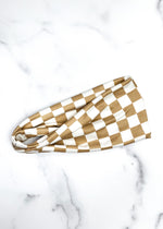  Designer Checkered Headband in Brown and White