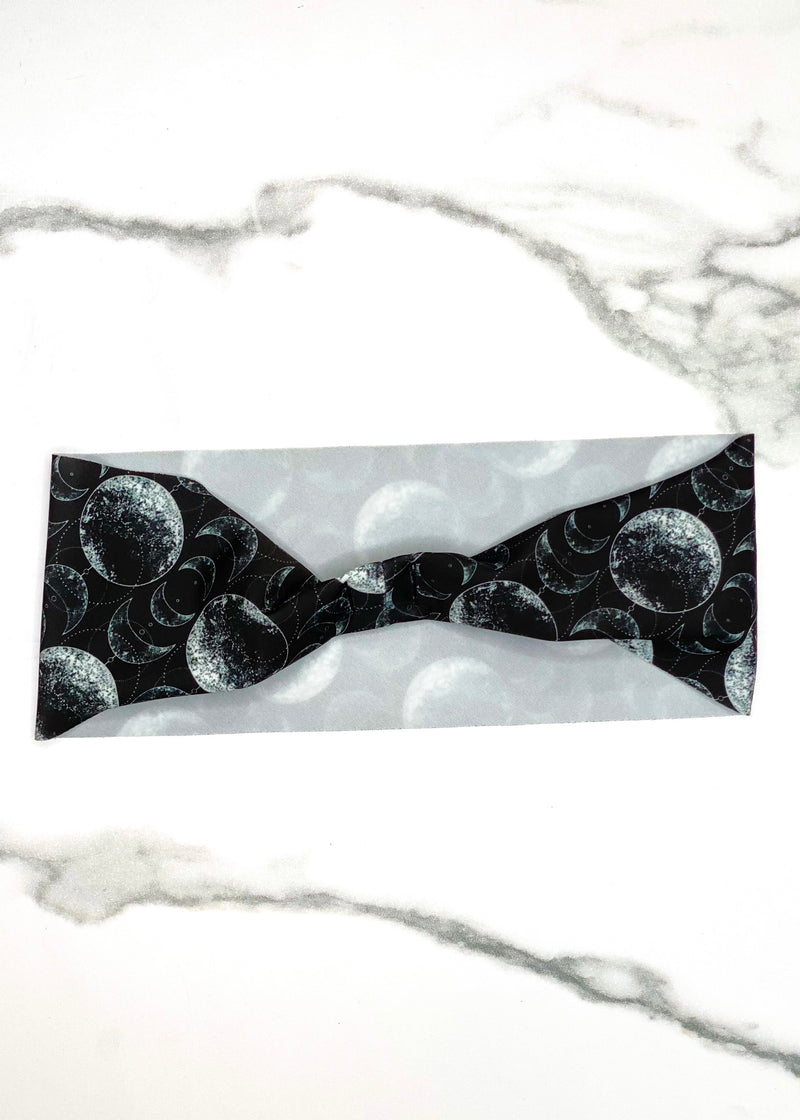 Black and White Moon Yoga Headband 