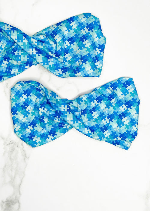 Blue Puzzle Pieces Twist Headband for Autism Awareness