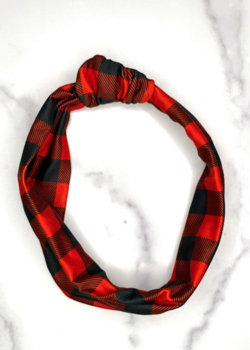 Red and Black Lumberjack Top Knot Headband