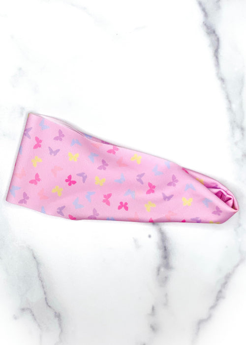 Yoga Headband in Pink Butterfly Print