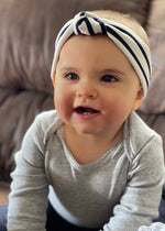 black and white striped knotted headband for babies