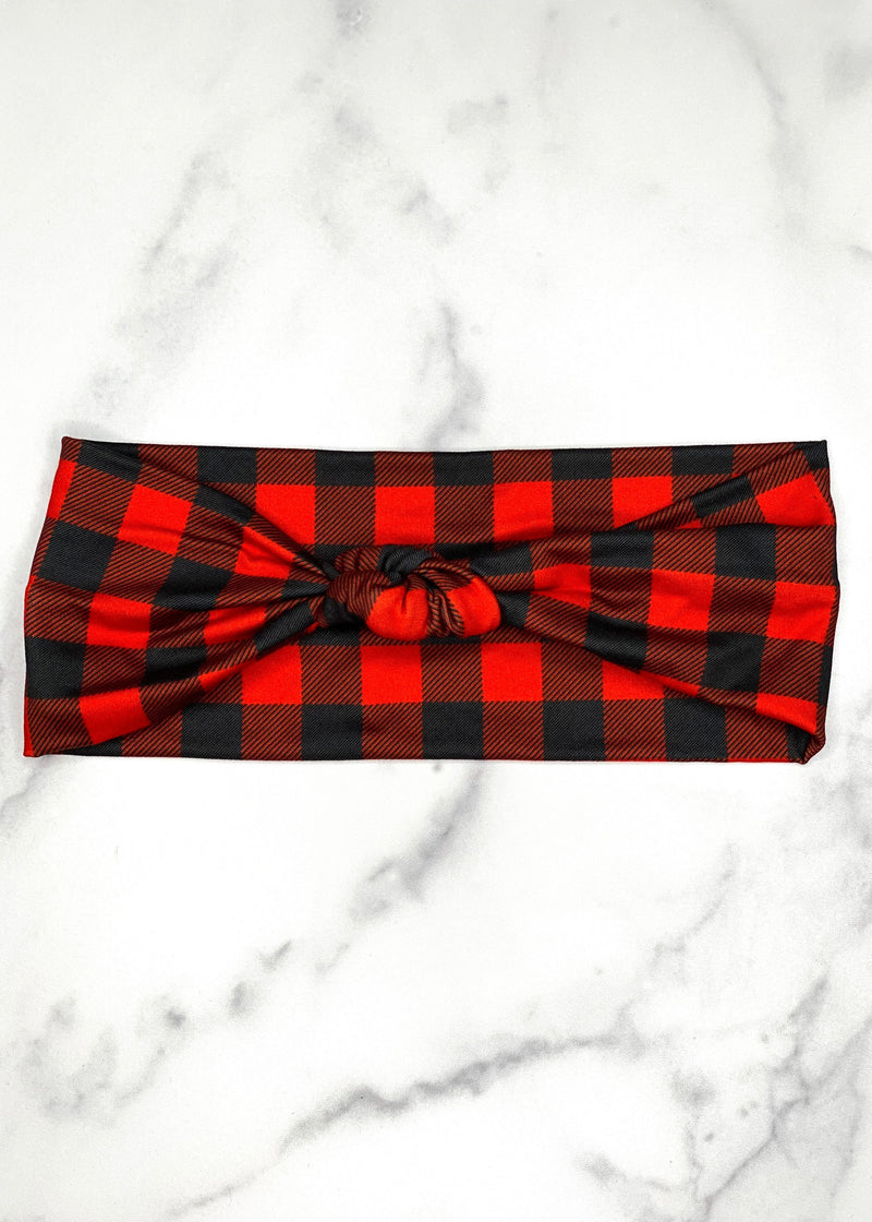 Red and Black Lumberjack Top Knot Headband