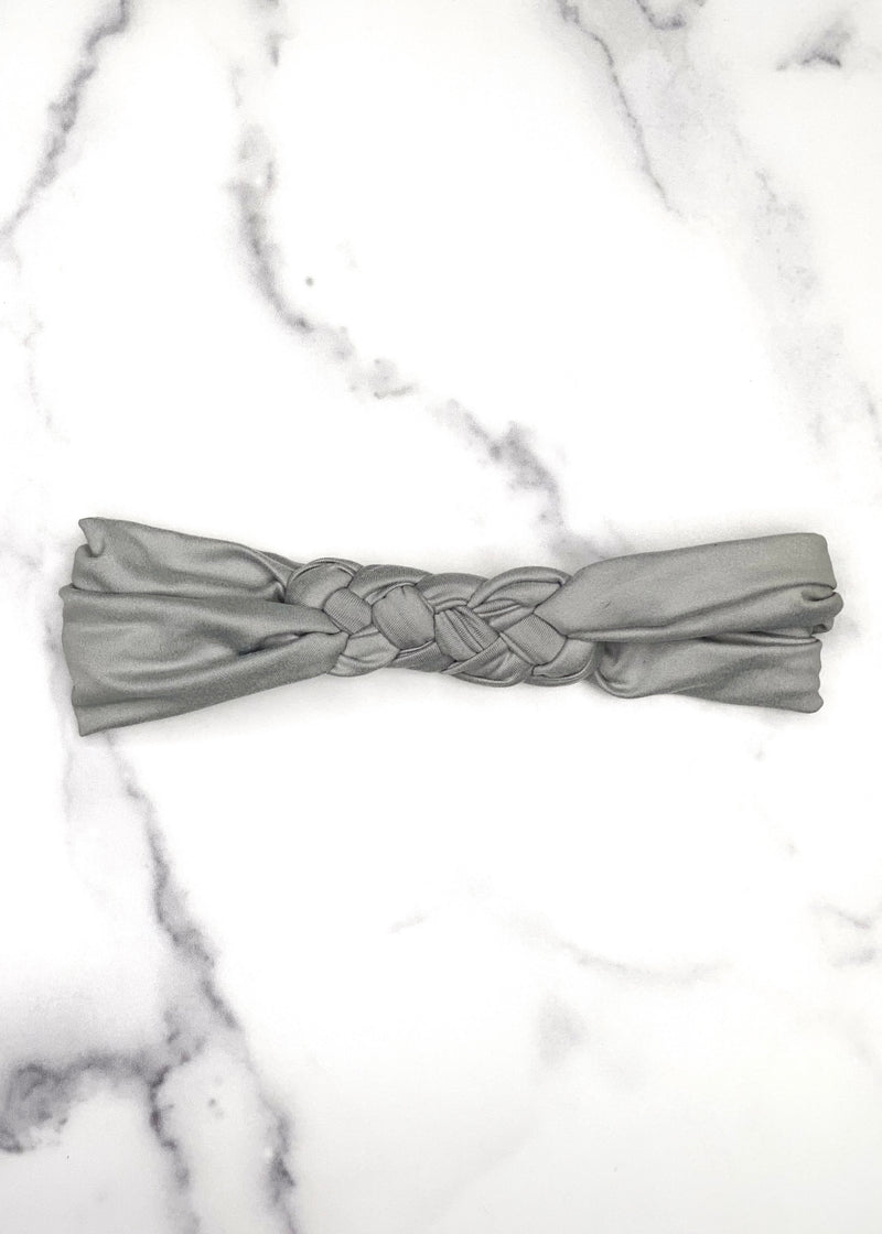 Soft Stretchy Braided Headband in Light Gray