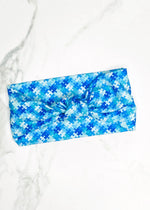 Blue Puzzle Piece Top Knot Headband for Autism Awareness