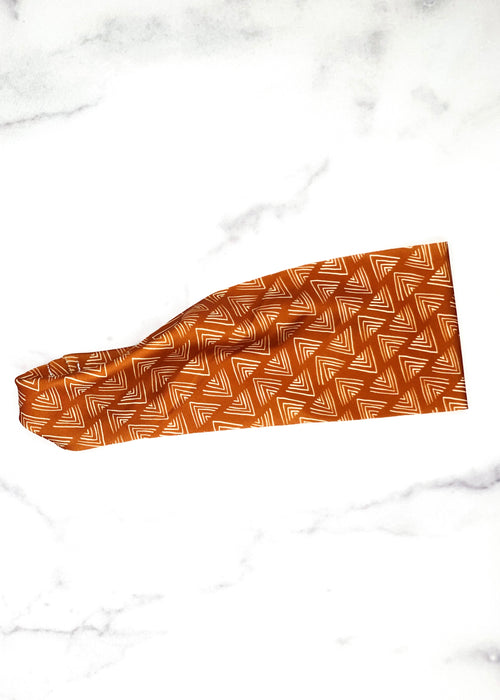 Yoga Headband in Burnt Orange Geometric Pattern