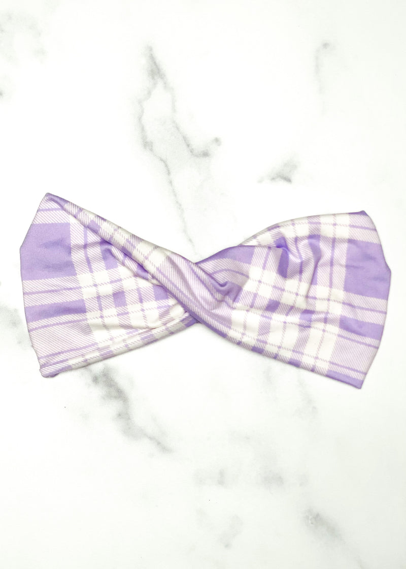 Pastel Purple Plaid Twist Headwrap